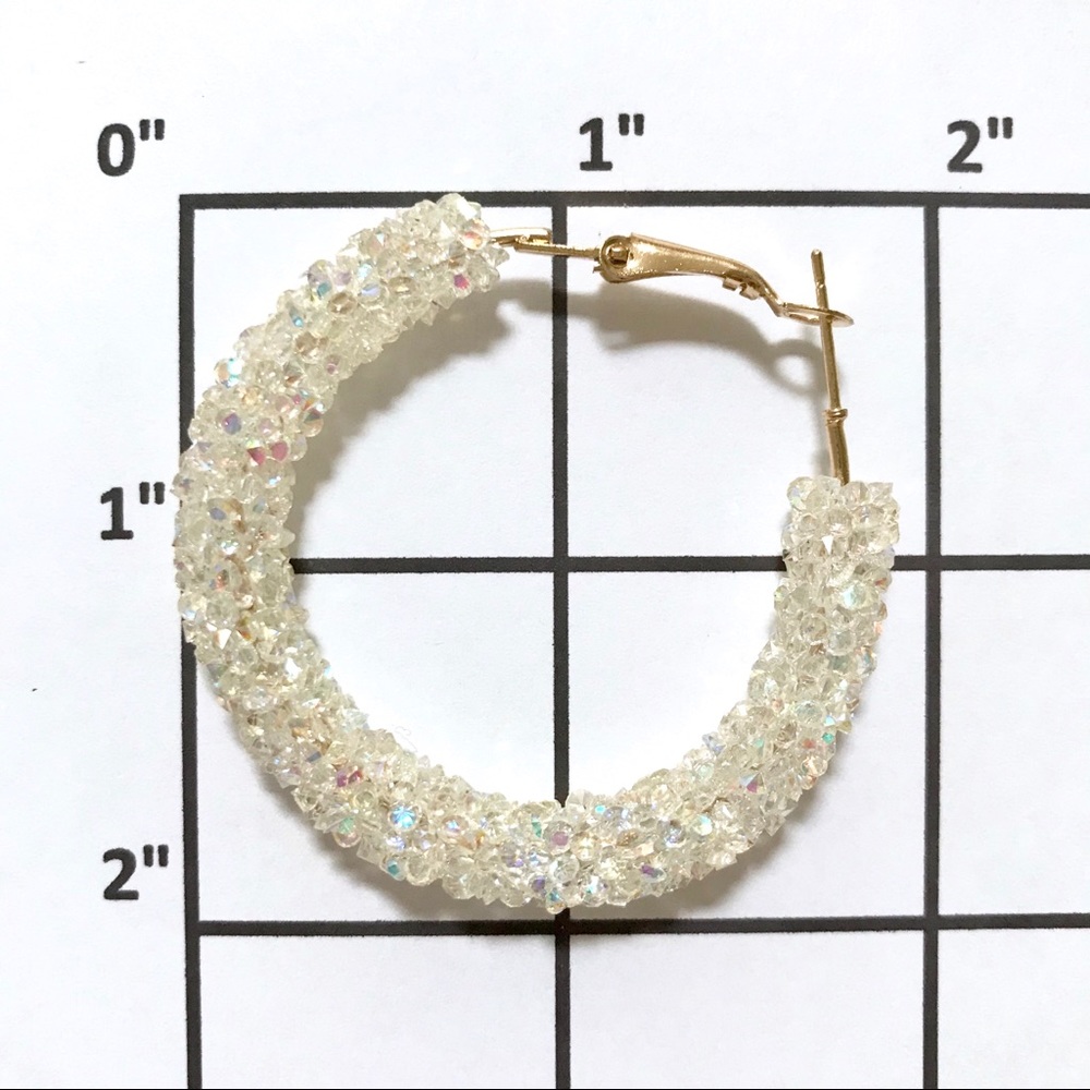 Sparkling Pearl Color Rhinestone Loop Earrings - Picture 2 of 2
